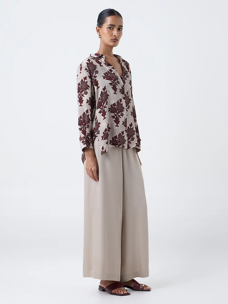 Zuba Taupe Floral Design Tunic