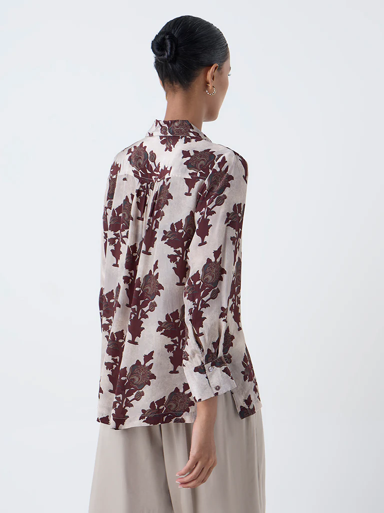 Zuba Taupe Floral Design Tunic - Image 4