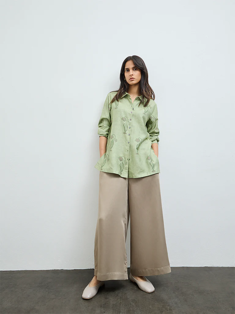 Zuba Taupe Solid Pants - Image 2
