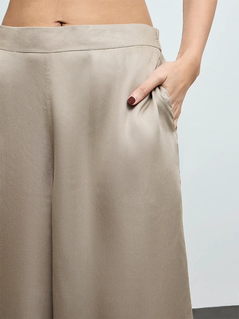 Zuba Taupe Solid Pants - Image 3