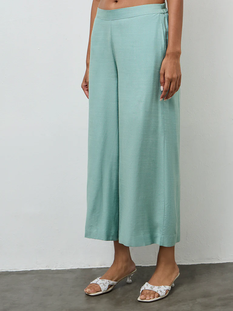 Zuba Turquoise Solid Pants - Image 2