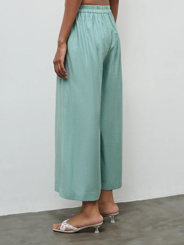 Zuba Turquoise Solid Pants - Image 4