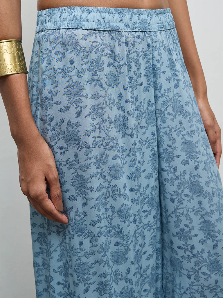 Zuba Wardrobe Blue Floral Printed Palazzos - Image 3