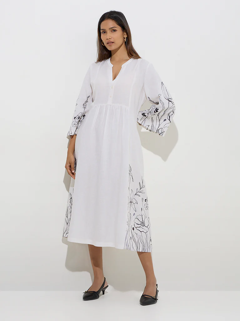 Zuba White Floral Print A-Line Dress - Image 2