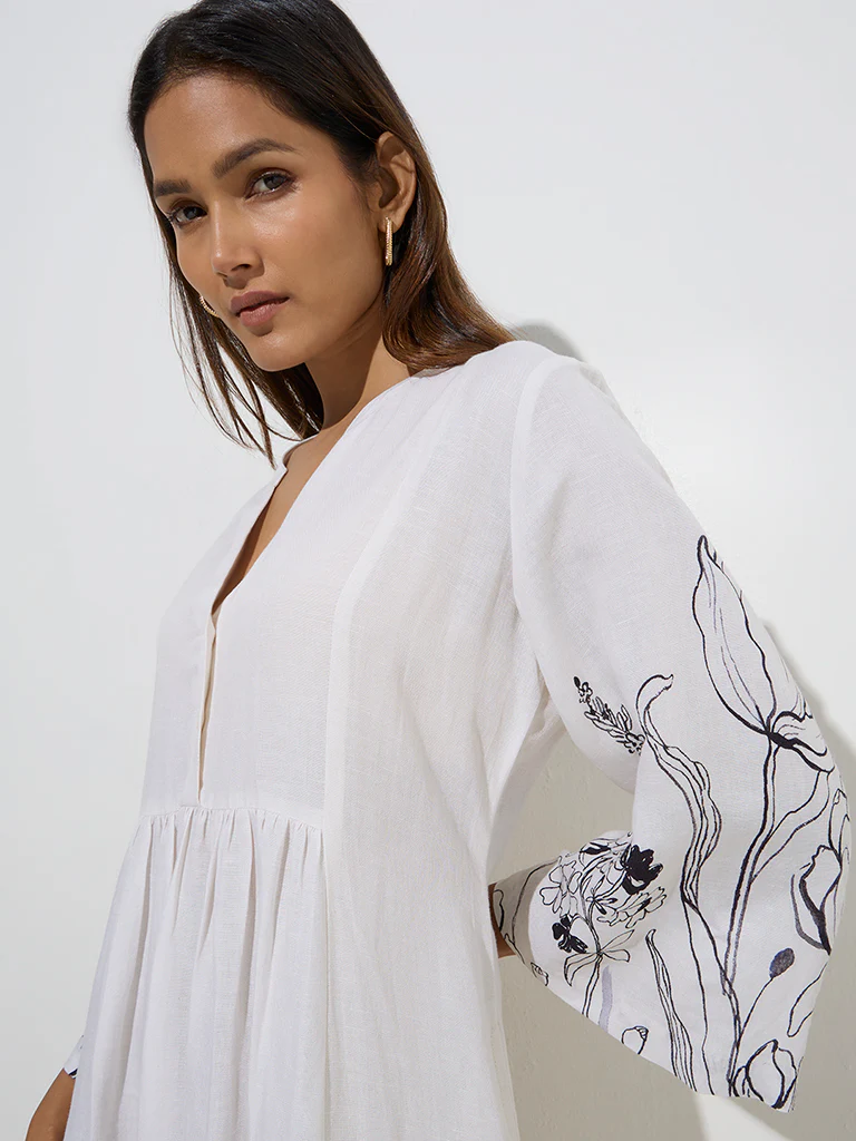 Zuba White Floral Print A-Line Dress - Image 3