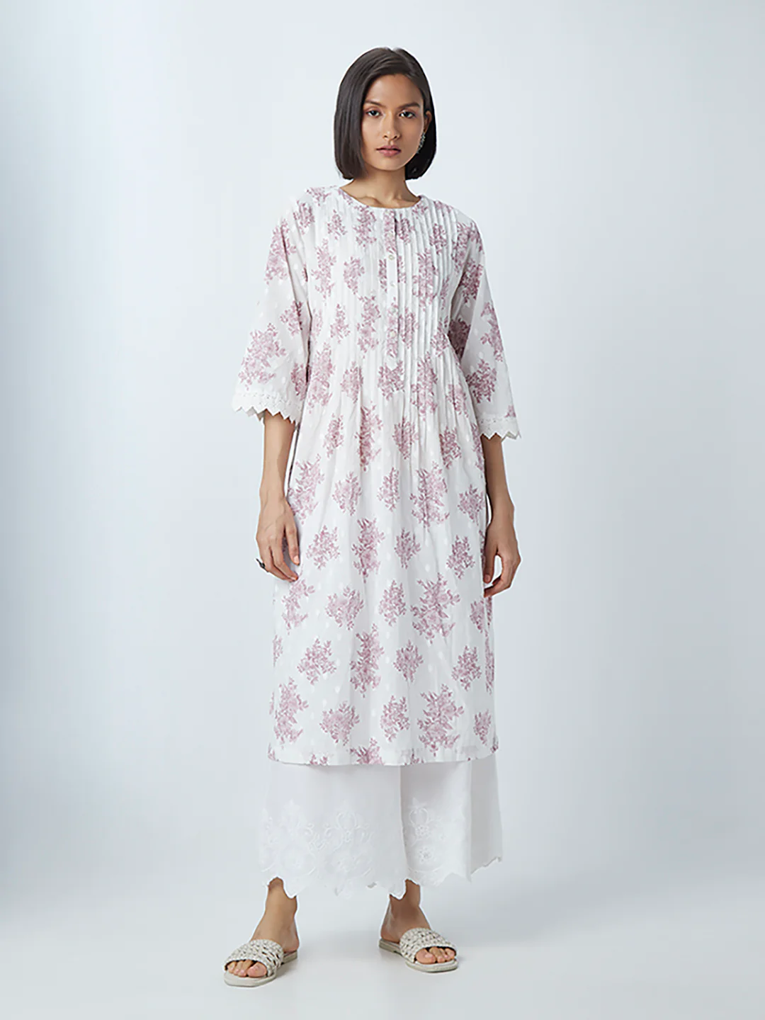 Zuba White Solid Cotton Palazzos - Image 4