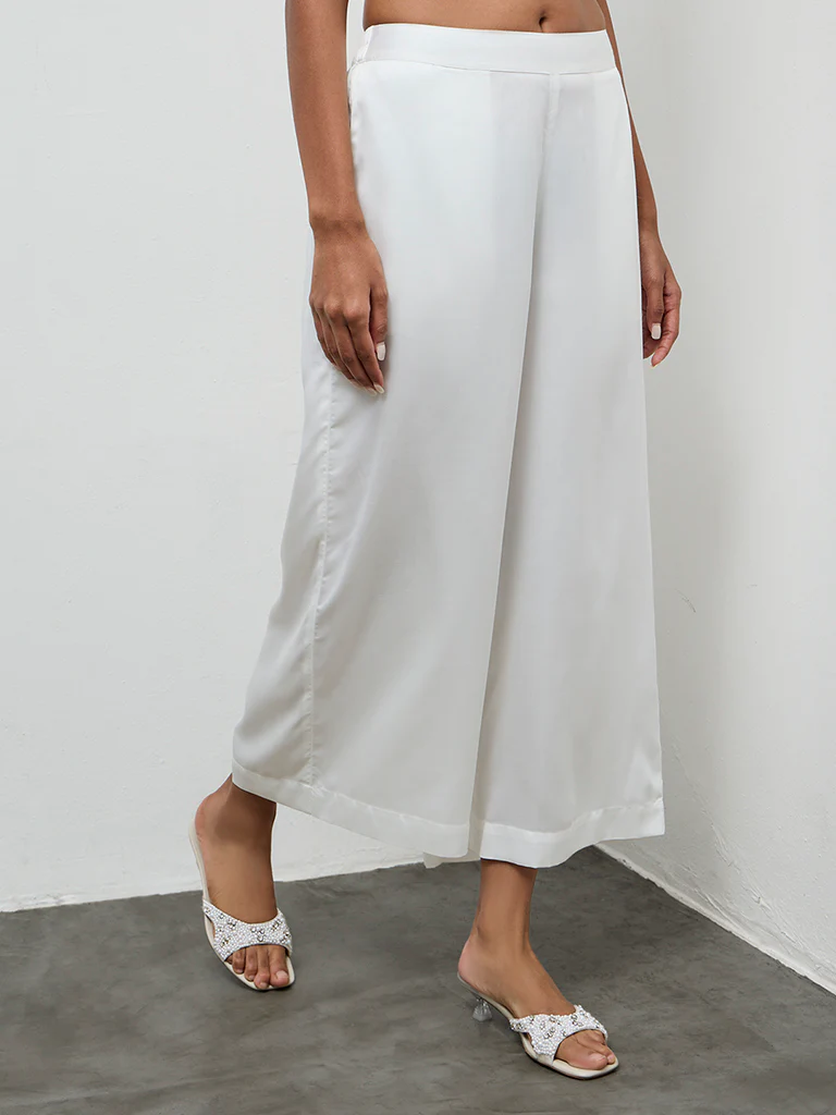 Zuba White Solid Pants