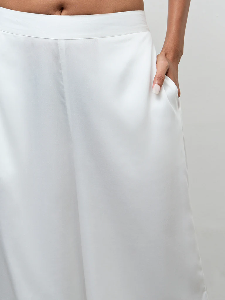 Zuba White Solid Pants - Image 3