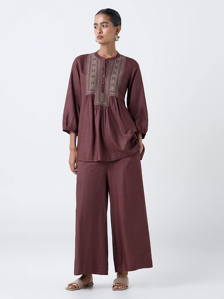 Zuba Wine Embroidered Tunic - Image 2