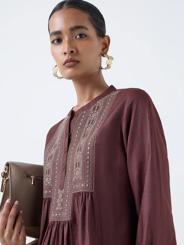 Zuba Wine Embroidered Tunic - Image 3